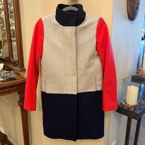 J. CREW Women Colorblock Funnel Neck Wool Blend Women's Zipped Coat Size 0